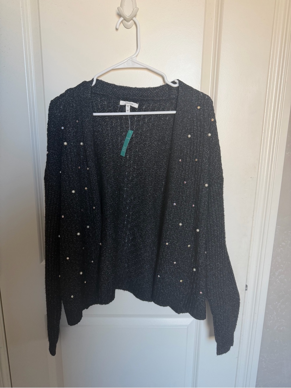 Maurices Charcoal Gray Embellished Open-Front Cardigan